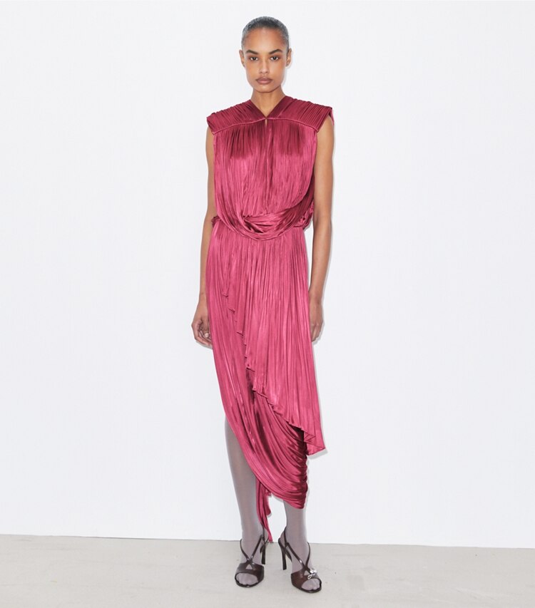 Tory Burch designer kleider Drapiertes Jerseykleid in Cranberry modell von vorn