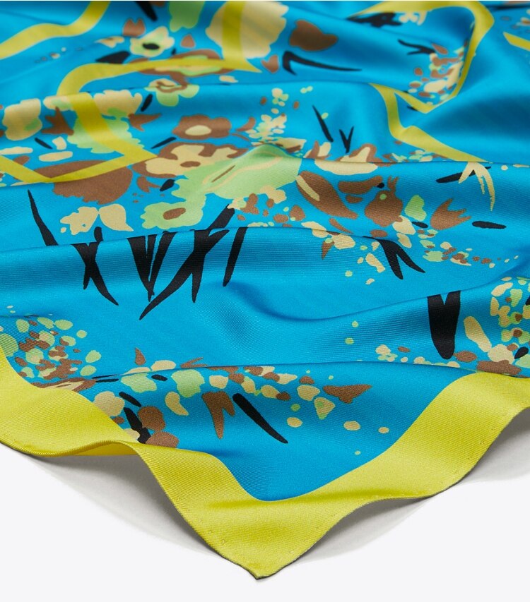 Tory Burch designer scarves Drip Bouquet Logo Square Scarf in Blue detail
