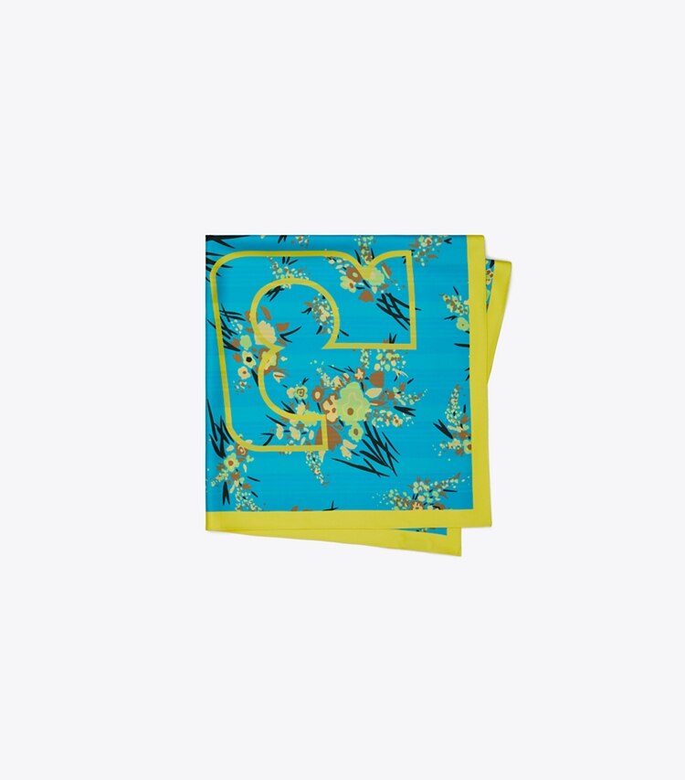 Tory Burch designer scarves Drip Bouquet Logo Square Scarf in Blue folded