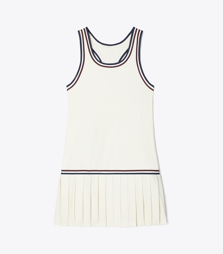 Tory Sport designer dresses Drop-Waist Tennis Dress in Snow White / Winetasting front