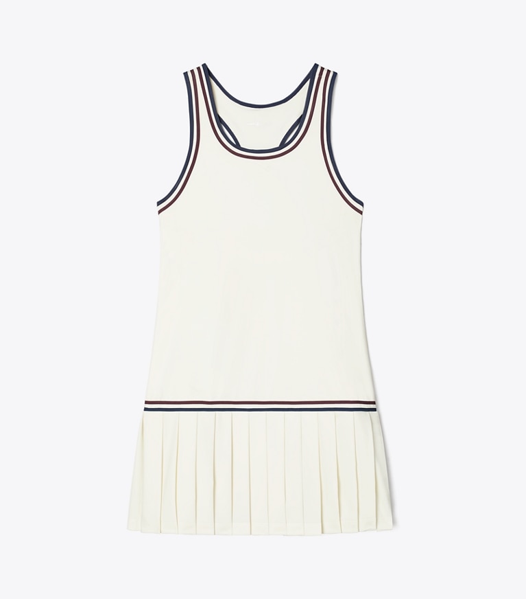 Tory Sport designer dresses Drop-Waist Tennis Dress in Snow White / Winetasting front