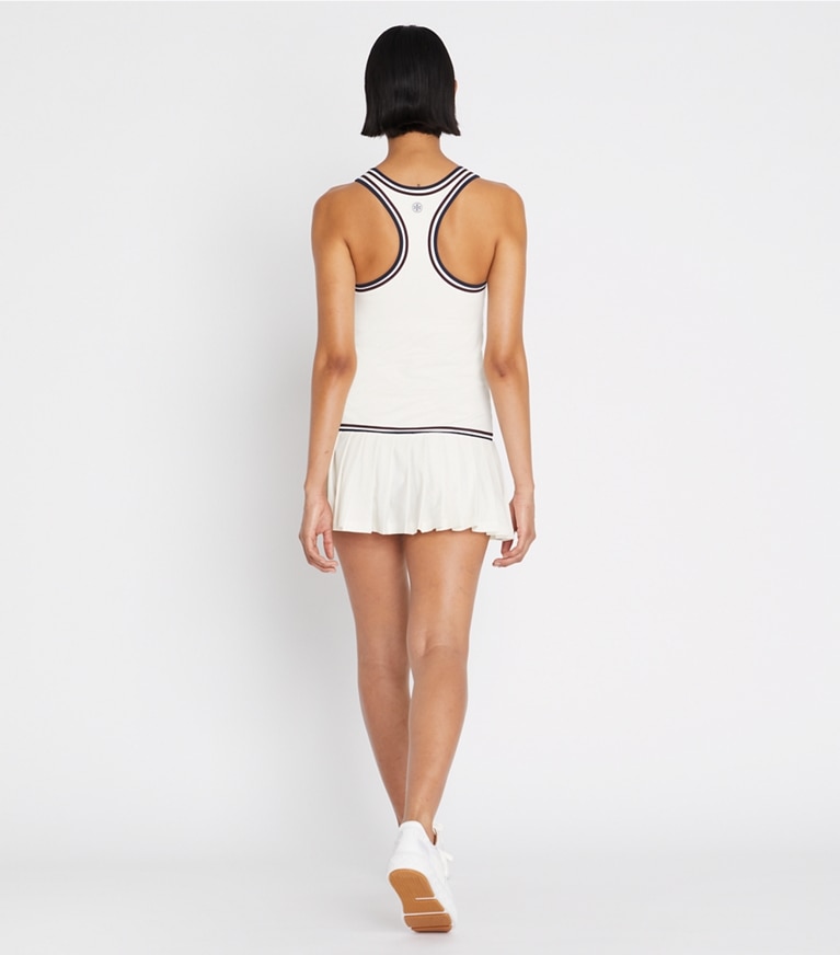 Tory Sport designer dresses Drop-Waist Tennis Dress in Snow White / Winetasting front