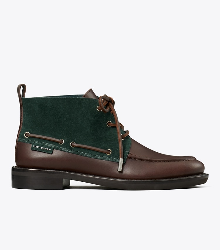 Tory Burch designer ankle boots Duck Ankle Boot in WARM TEAL / T MORO side