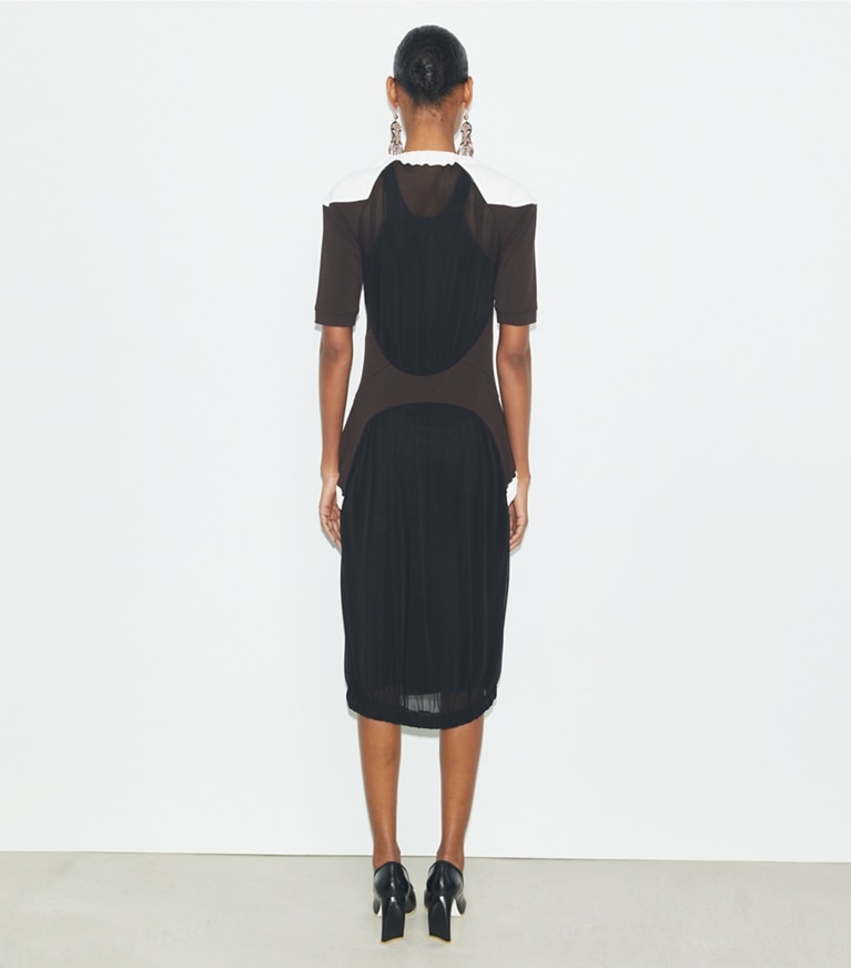 Tory Burch designer kleider Durchscheinendes Jerseykleid in Colorblock-Optik in Black front
