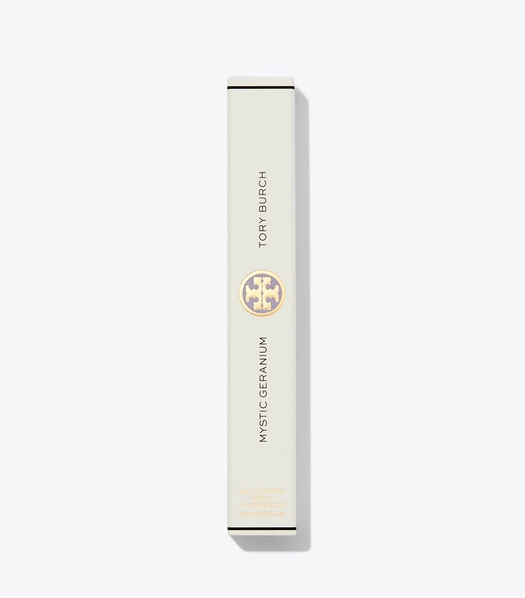 Tory Burch diseñador perfume Eau de Parfum Mystic Geranium en atomizador de viaje de 10 ml en MYSTIC GERANIUM detalle