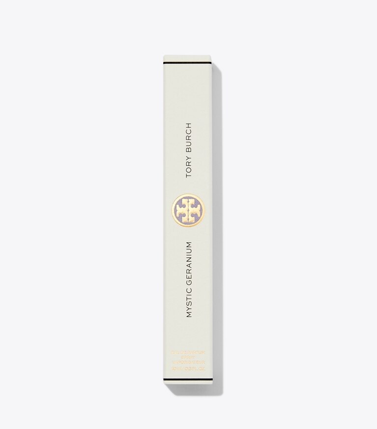 Tory Burch diseñador perfume Eau de Parfum Mystic Geranium en atomizador de viaje de 10 ml en MYSTIC GERANIUM detalle