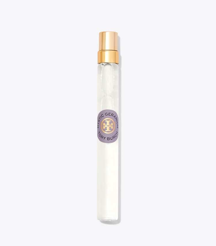 Tory Burch diseñador perfume Eau de Parfum Mystic Geranium en atomizador de viaje de 10 ml en MYSTIC GERANIUM frente