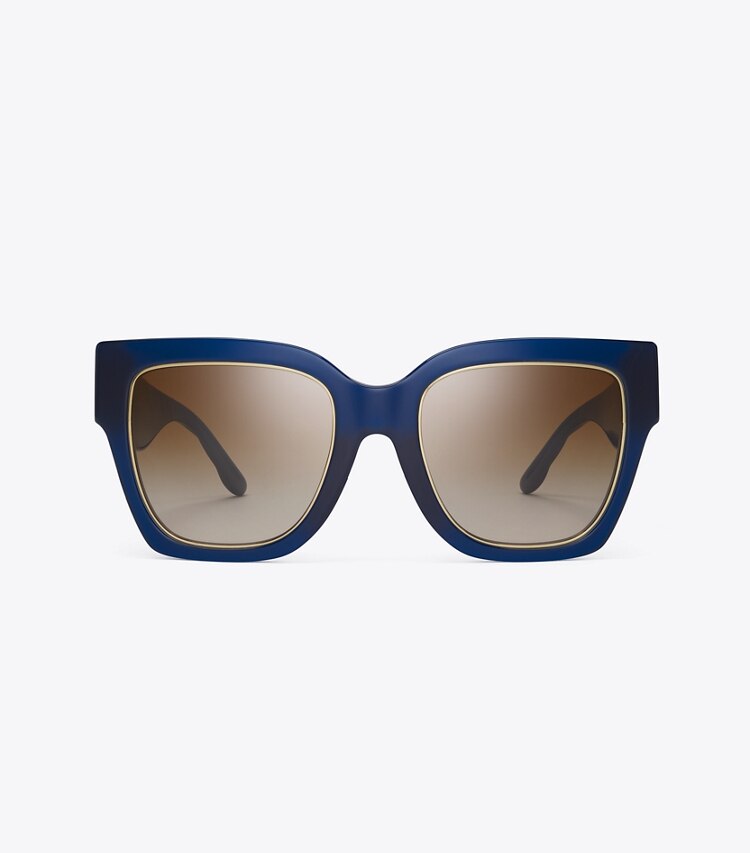 Tory Burch designer sonnenbrillen & brillen Eckige Kira Chevron Sonnenbrille in TRANSPARENT NAVY/BROWN GRADIENT front