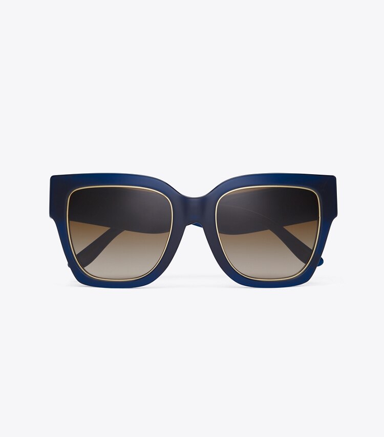 Tory Burch designer sonnenbrillen & brillen Eckige Kira Chevron Sonnenbrille in TRANSPARENT NAVY/BROWN GRADIENT von oben