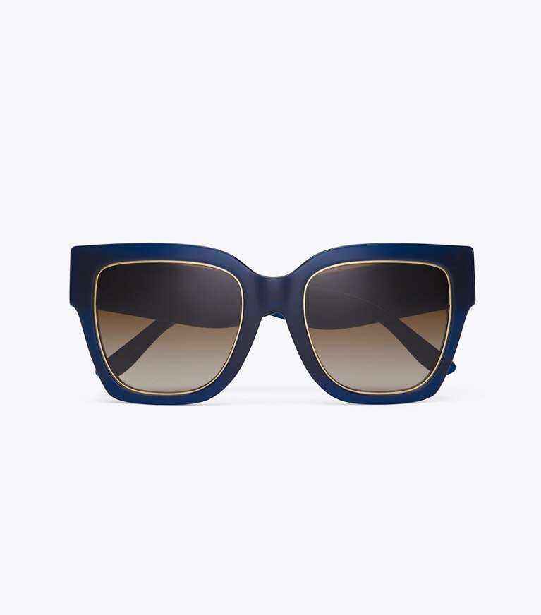 Tory Burch designer sonnenbrillen & brillen Eckige Kira Chevron Sonnenbrille in TRANSPARENT NAVY/BROWN GRADIENT front