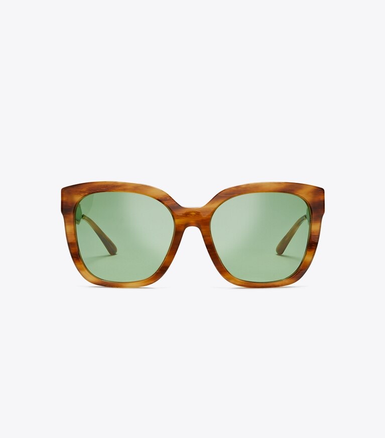 Tory Burch designer sonnenbrillen & brillen Eckige Kira Sonnenbrille in HONEY WOOD front
