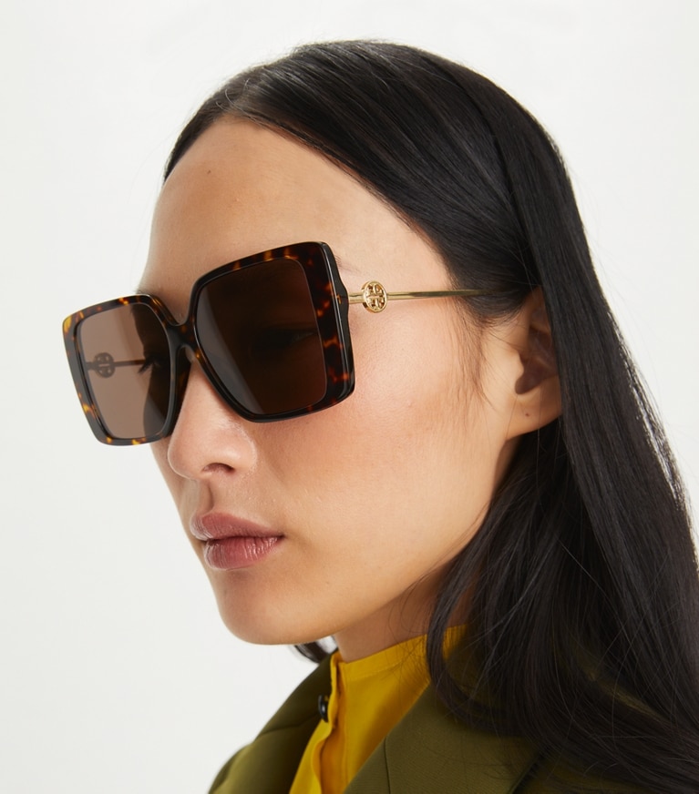 Tory Burch designer sonnenbrillen & brillen Eckige Miller Oversize-Sonnenbrille in DARK TORTOISE/DARK BROWN front