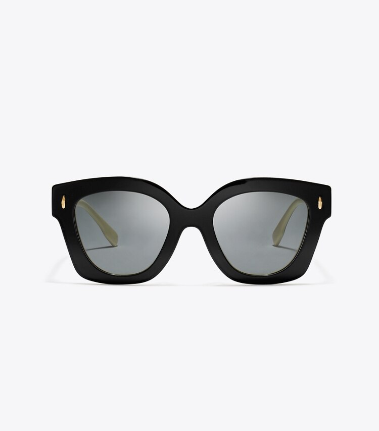 Tory Burch designer sonnenbrillen & brillen Eckige Miller Pushed Sonnenbrille in BLACK/IVORY/DARK GREY front