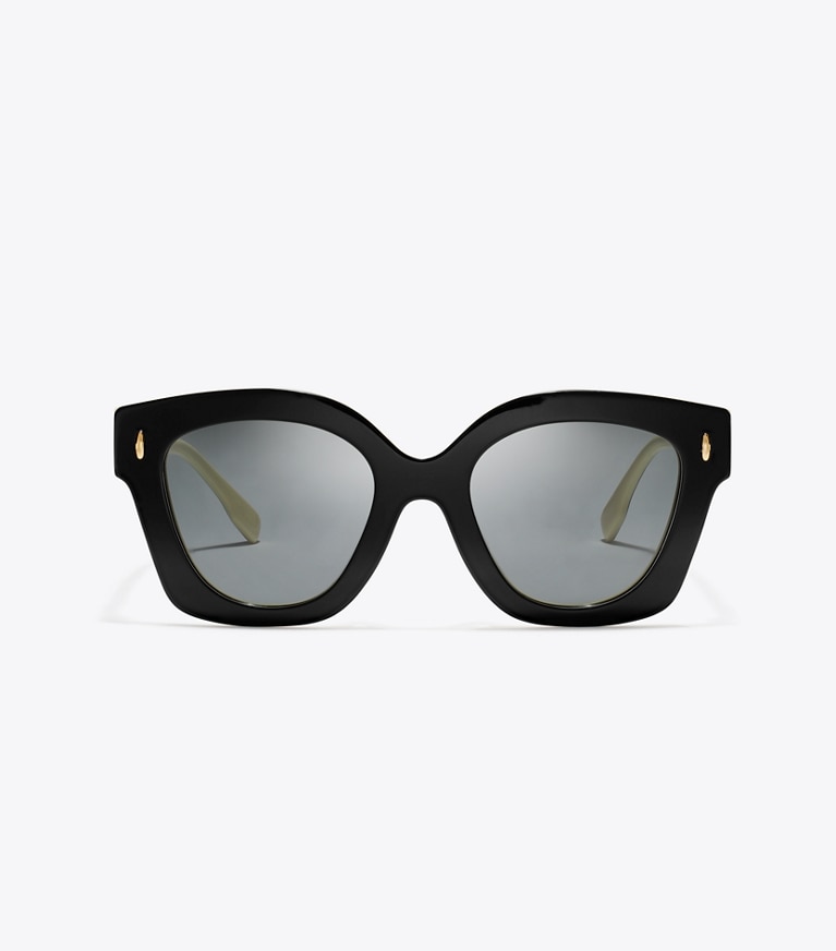 Tory Burch designer sonnenbrillen & brillen Eckige Miller Pushed Sonnenbrille in BLACK/IVORY/DARK GREY front