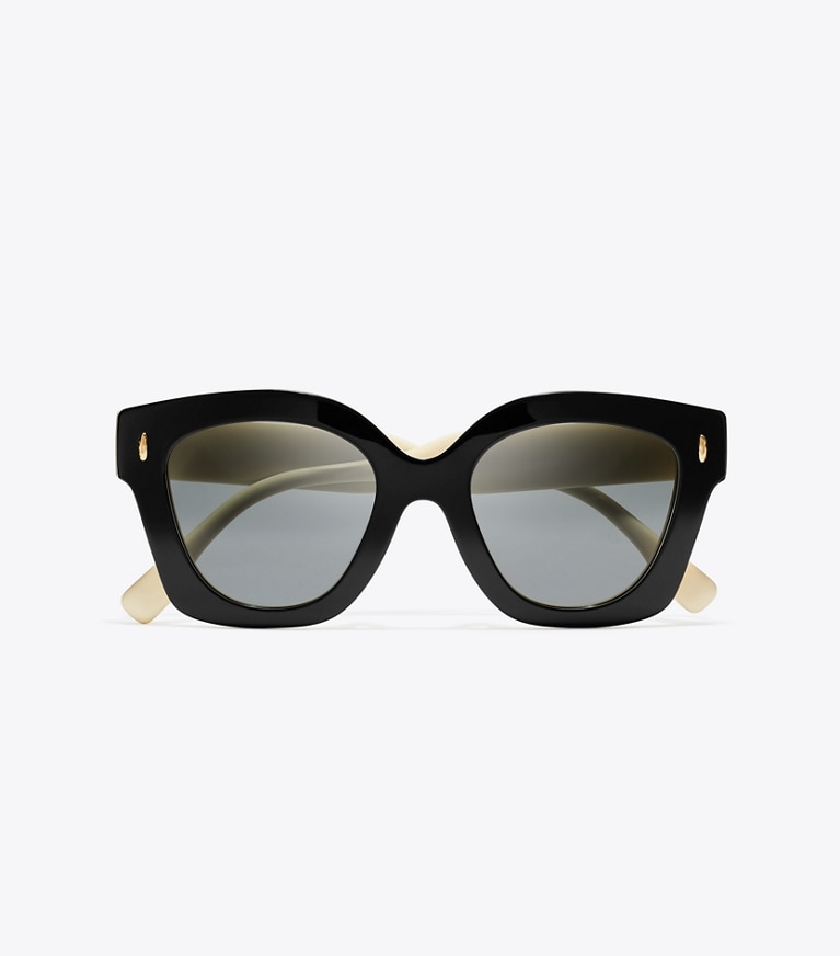 Tory Burch designer sonnenbrillen & brillen Eckige Miller Pushed Sonnenbrille in BLACK/IVORY/DARK GREY front