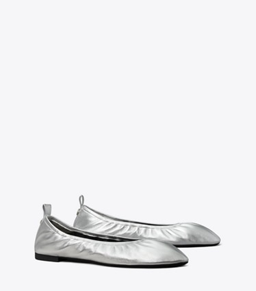 Tory Burch designer flats Eddie Ballet in SILVER angle