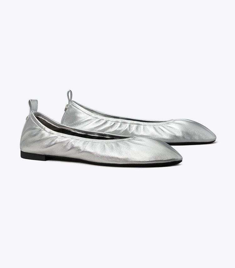 Tory Burch designer flats Eddie Ballet in SILVER angle