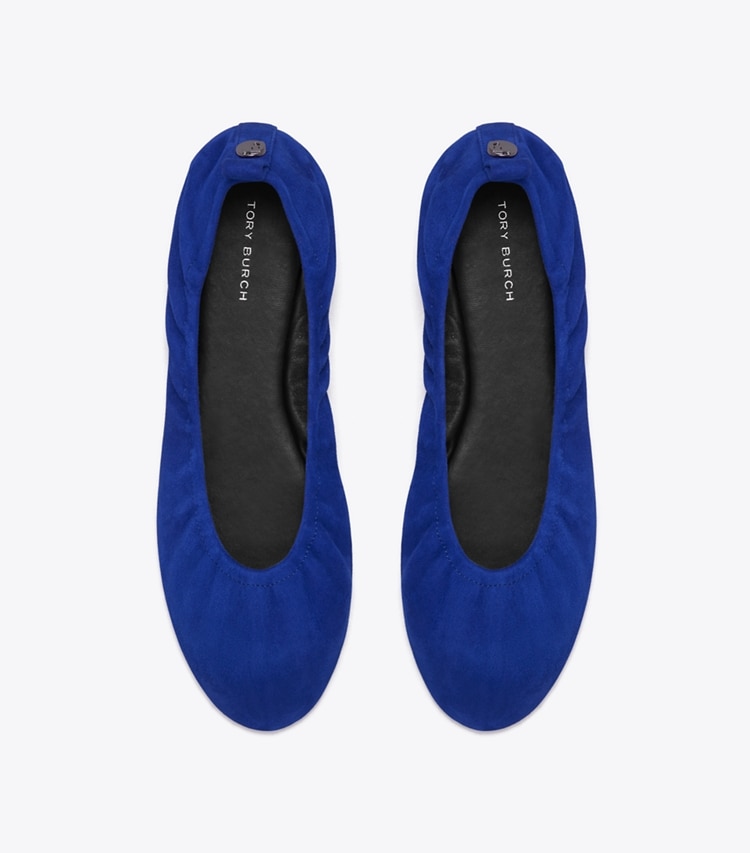 Tory Burch designer flats Eddie Ballet in DARK INDIGO overhead