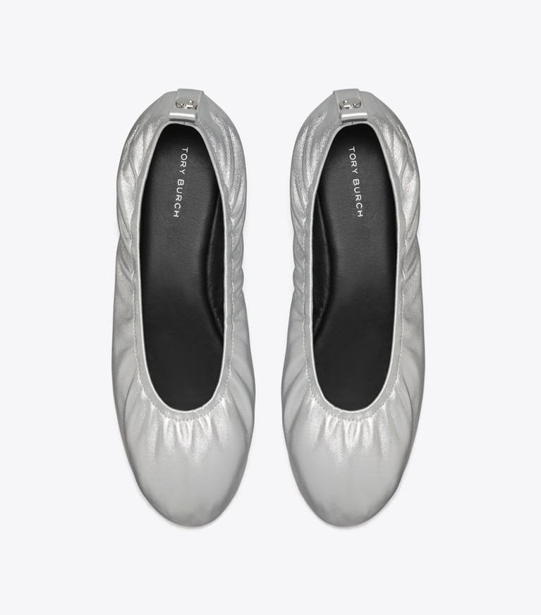 Tory Burch designer flats Eddie Ballet in SILVER angle
