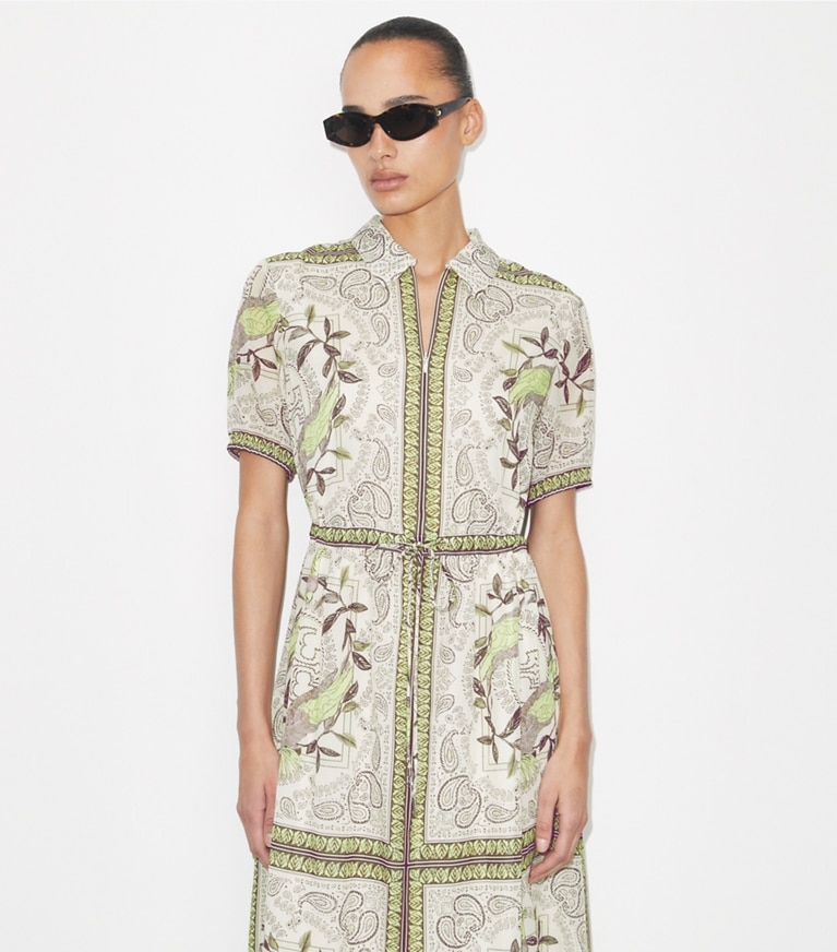 Tory Burch designer strandmode Eingefasstes Kleid aus Baumwolle mit Reißverschluss in Mint Cockatoo on model detail