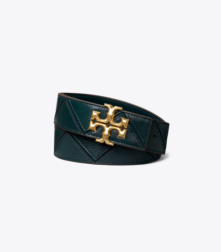 Tory Burch designer belts Eleanor 1 1/2" Belt in Submarine/Perfect Sand front