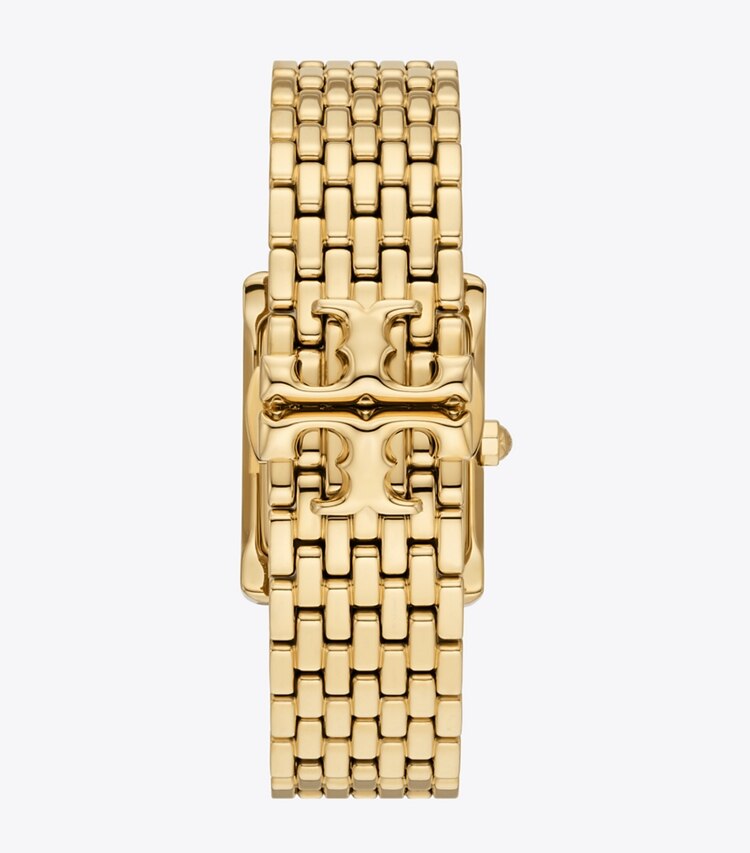 Tory Burch designer armbanduhren Eleanor Armbanduhr aus goldfarbenem Edelstahl in WHITE MOP/GOLD zurück