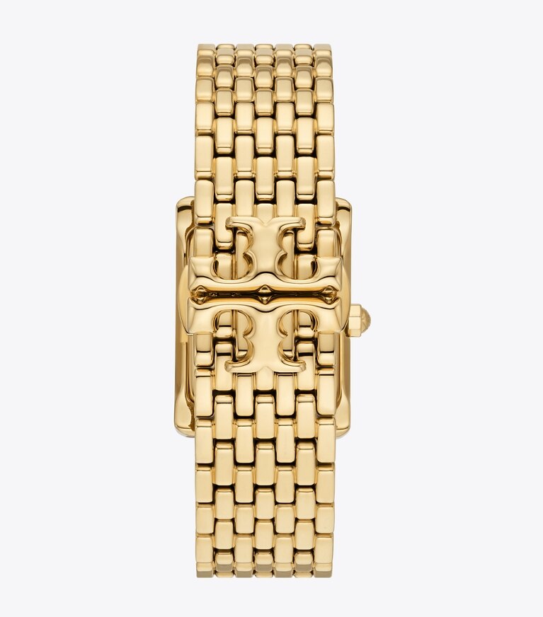 Tory Burch designer armbanduhren Eleanor Armbanduhr aus goldfarbenem Edelstahl in WHITE MOP/GOLD front