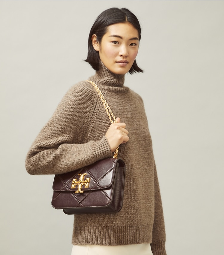 Tory Burch designer shoulder bags Eleanor Bag in Amaranth accessory on model