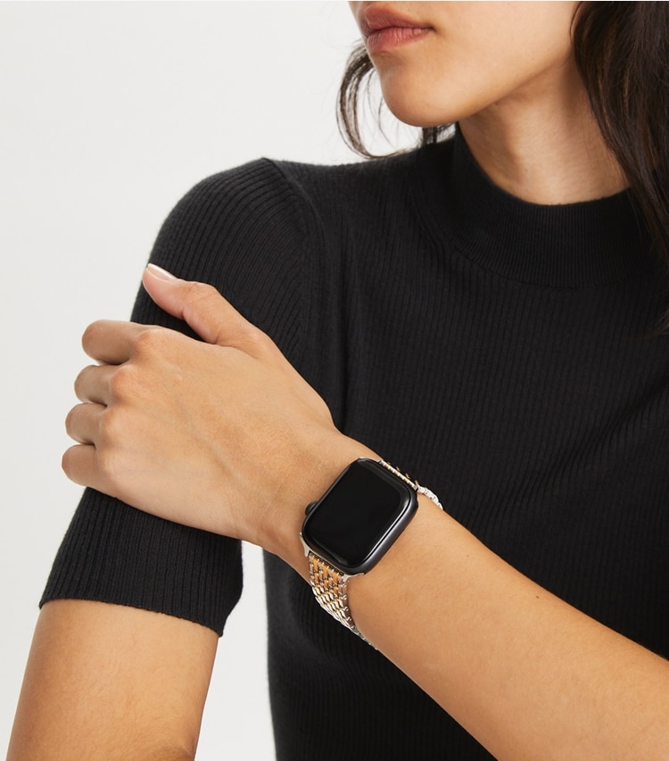 Tory Burch designer watches tory track smart watches Eleanor Band for Apple Watch® in GOLD accessory on model