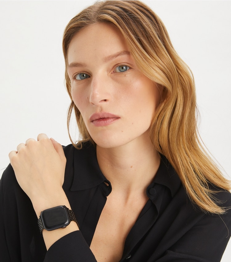Tory Burch designer watches tory track smart watches Eleanor Band for Apple Watch® in BLACK accessory on model