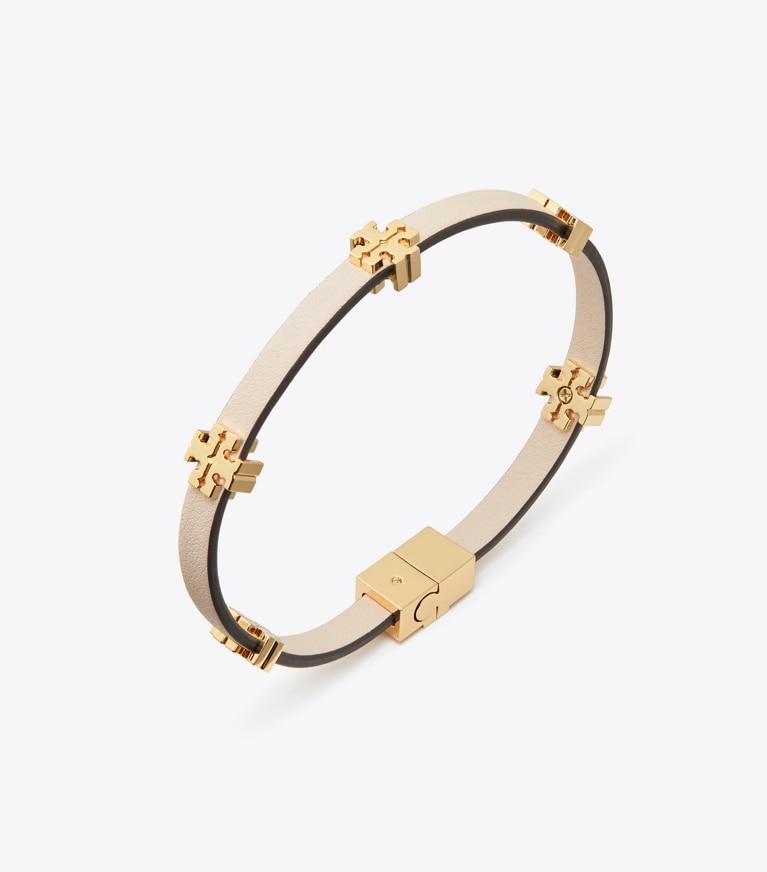 Tory Burch designer bracelets Eleanor Bio Bracelet in Tory Gold / Soft Pink front