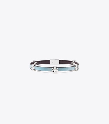 Tory Burch designer bracelets Eleanor Bio Bracelet in Light Silver / Northern Blue front