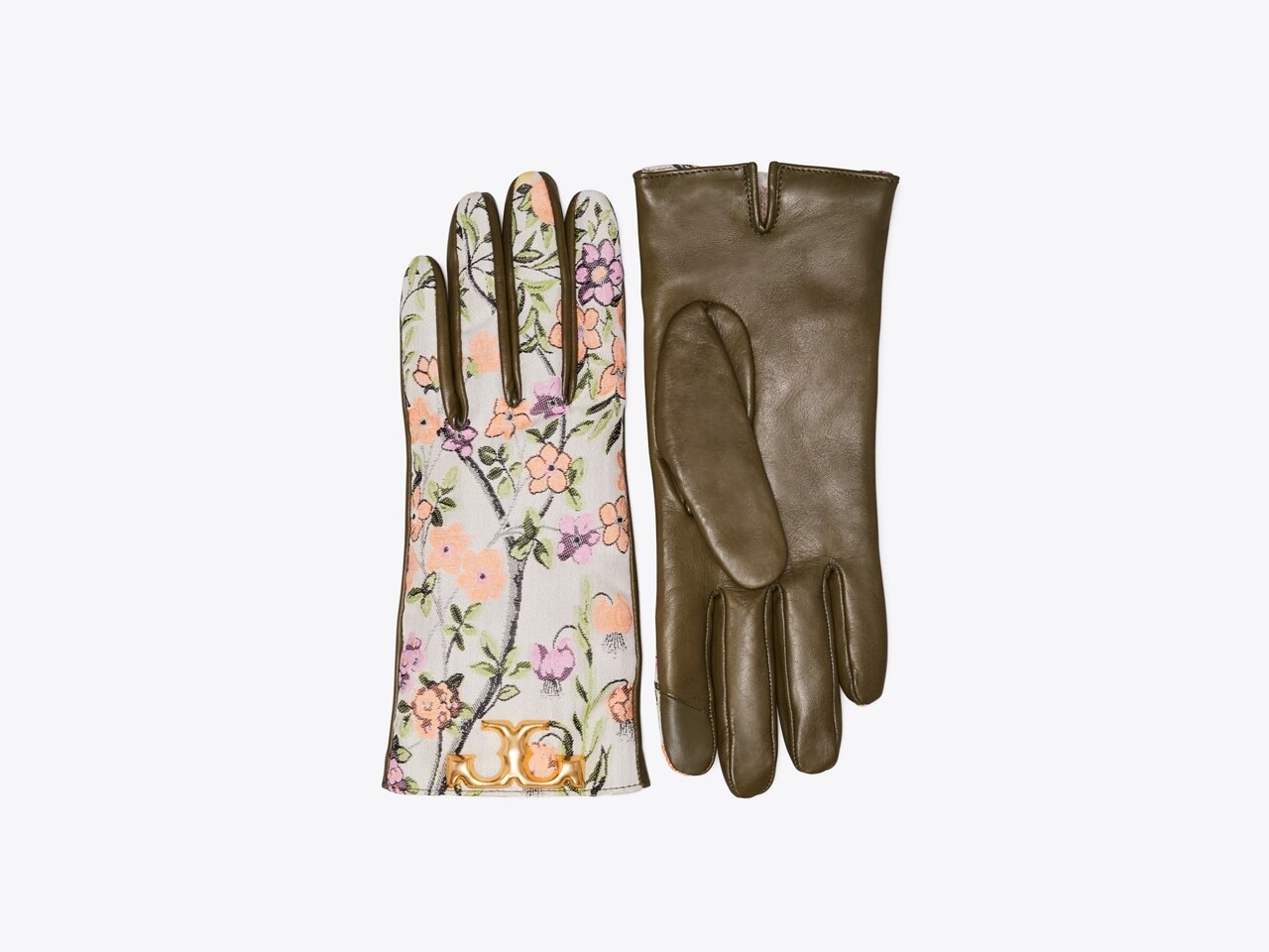 Tory Burch T Monogram Chenille & Leather Gloves in Black /New Cream