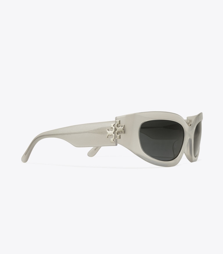 Tory Burch designer sunglasses & eyewear Eleanor Broken Logo Sunglasses in PEARLIZED GREY/DARK GREY front
