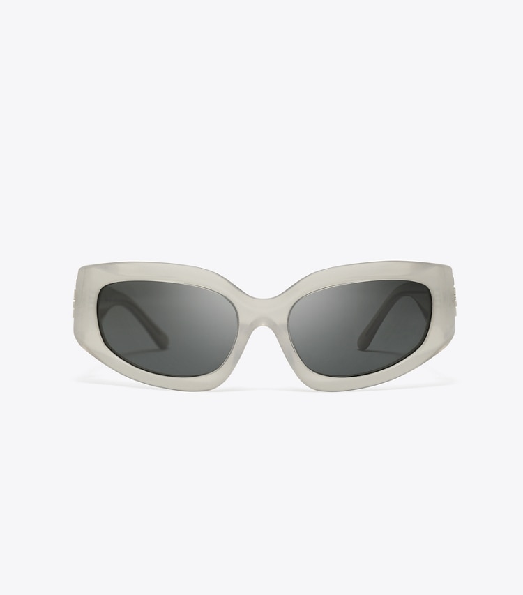 Tory Burch designer sunglasses & eyewear Eleanor Broken Logo Sunglasses in PEARLIZED GREY/DARK GREY front