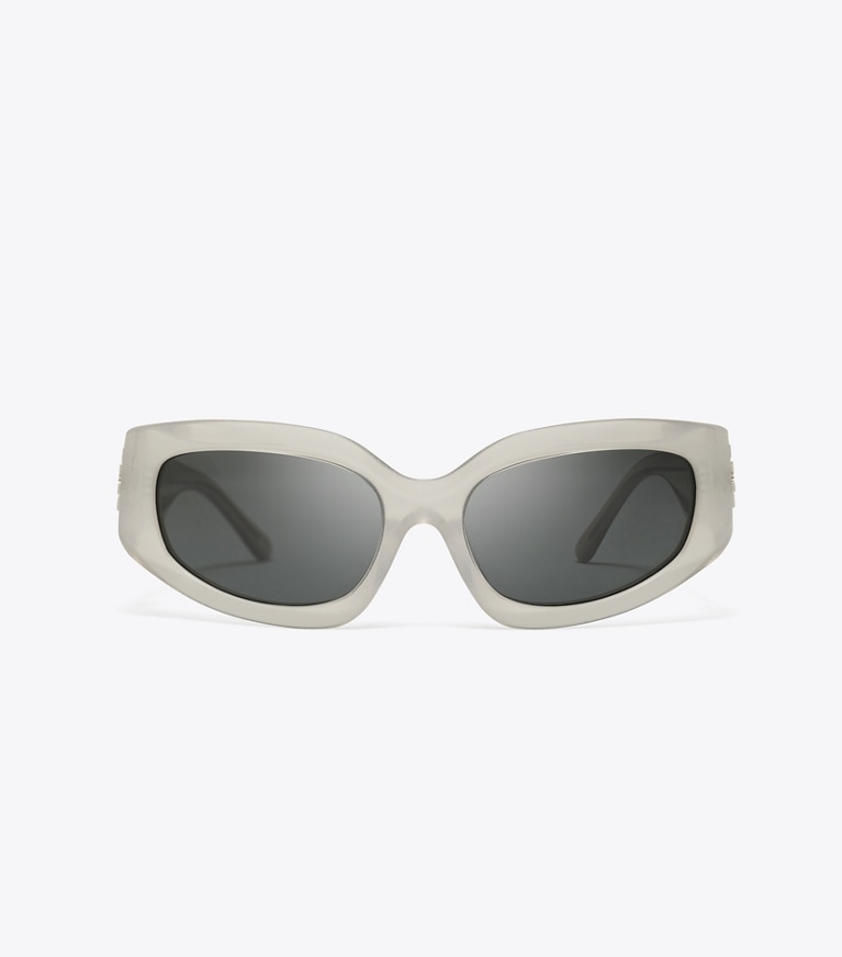 Tory Burch designer sunglasses & eyewear Eleanor Broken Logo Sunglasses in PEARLIZED GREY/DARK GREY front
