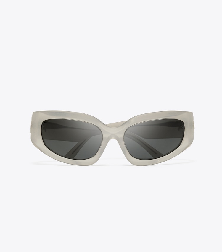 Tory Burch designer sunglasses & eyewear Eleanor Broken Logo Sunglasses in PEARLIZED GREY/DARK GREY overhead