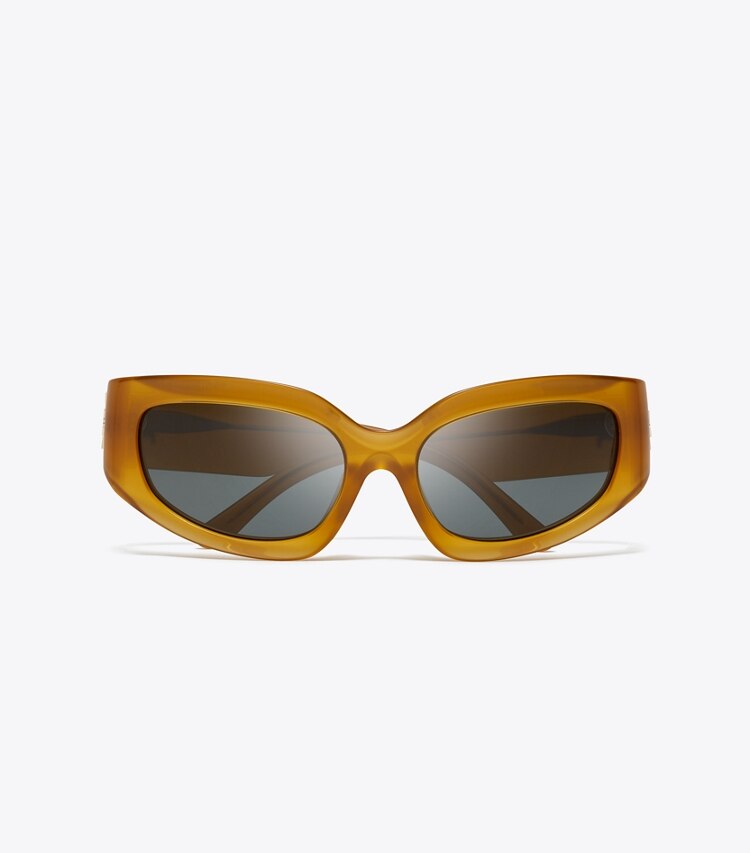 Tory Burch designer occhiali da vista & da sole Eleanor Broken Logo Sunglasses in OPAL DARK ORANGE/GREY superiore
