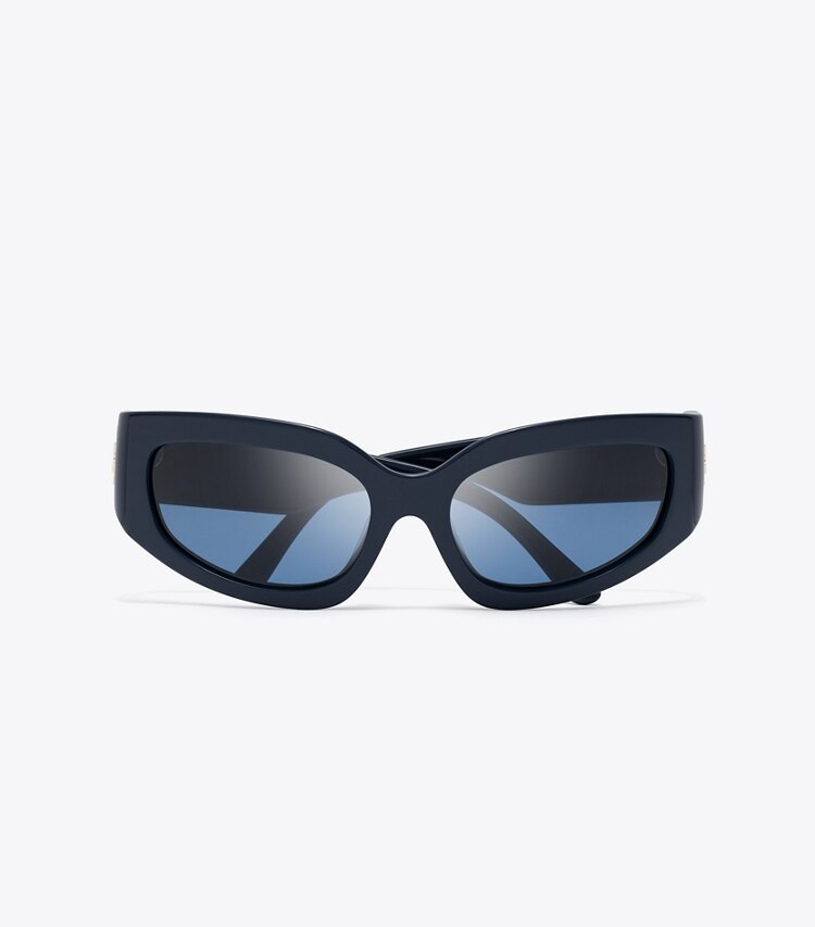 Tory Burch designer sunglasses & eyewear Eleanor Broken Logo Sunglasses in NAVY/DARK BLUE overhead