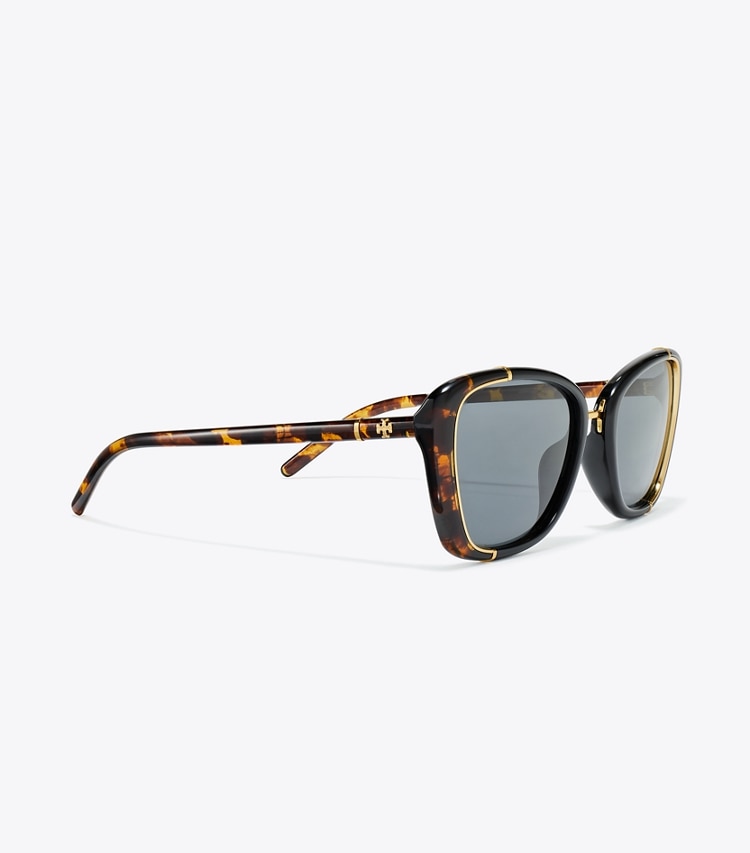 Tory Burch designer sunglasses & eyewear Eleanor Cat-Eye Sunglasses in BLACK/TORTOISE/DARK GREY detail