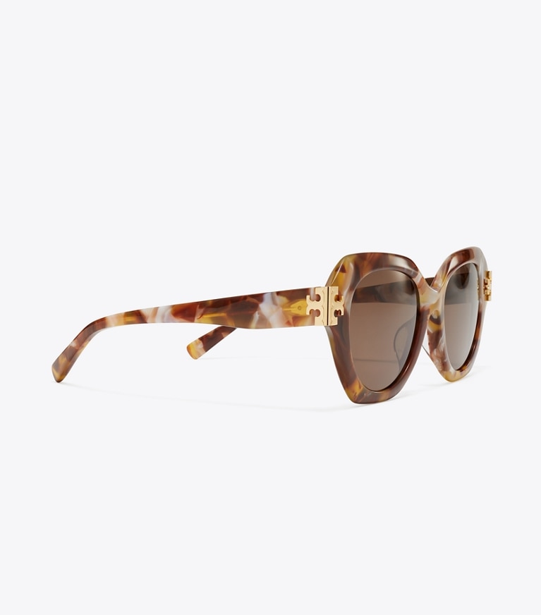 Tory Burch designer sunglasses & eyewear Eleanor Cat-Eye Sunglasses in BROWN MARBLE TORTOISE/BROWN detail