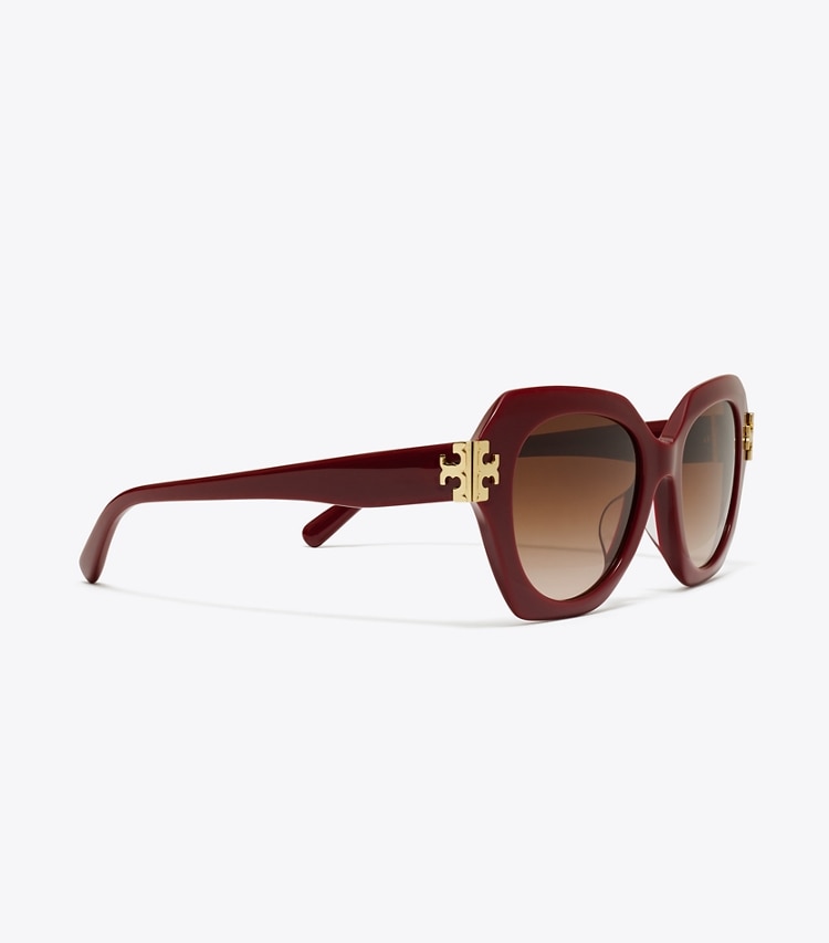 Tory Burch designer sunglasses & eyewear Eleanor Cat-Eye Sunglasses in RED BERRY/BROWN GRADIENT detail