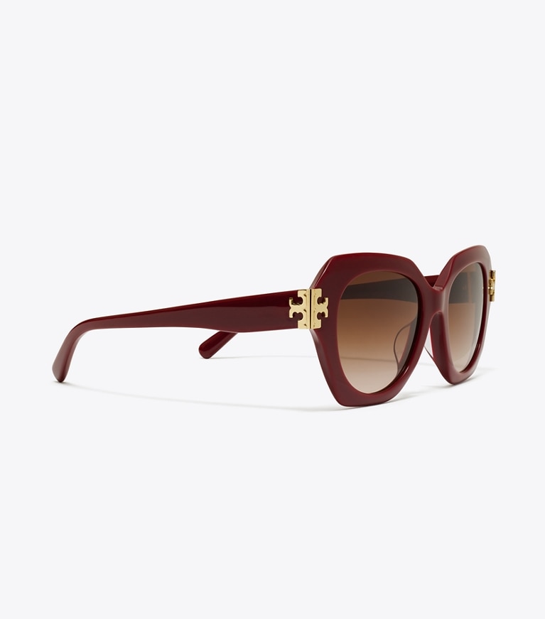 Tory Burch designer sunglasses & eyewear Eleanor Cat-Eye Sunglasses in RED BERRY/BROWN GRADIENT front
