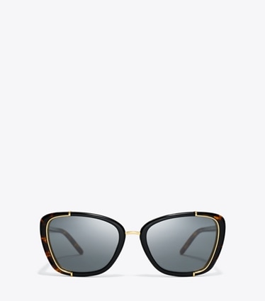Tory Burch designer sunglasses & eyewear Eleanor Cat-Eye Sunglasses in BLACK/TORTOISE/DARK GREY front