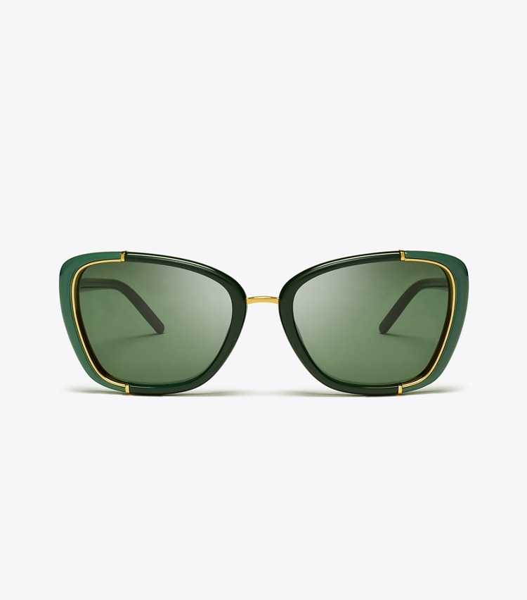 Tory Burch designer sunglasses & eyewear Eleanor Cat-Eye Sunglasses in GREEN/DARK GREEN front