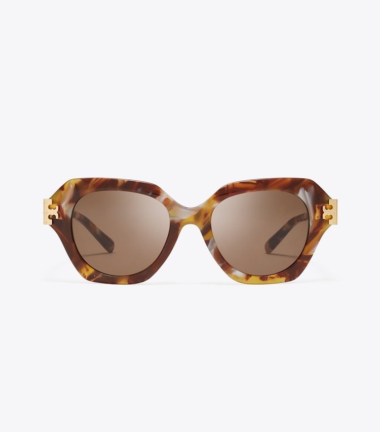 Tory Burch designer sunglasses & eyewear Eleanor Cat-Eye Sunglasses in BROWN MARBLE TORTOISE/BROWN front