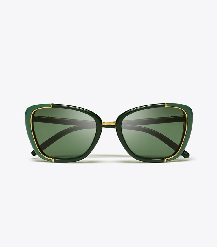 Tory Burch designer sunglasses & eyewear Eleanor Cat-Eye Sunglasses in GREEN/DARK GREEN overhead