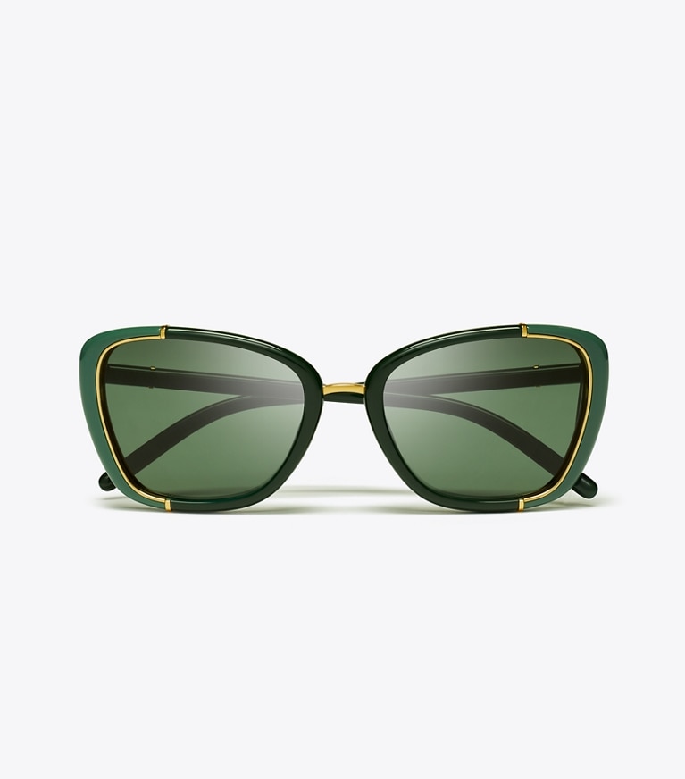 Tory Burch designer sunglasses & eyewear Eleanor Cat-Eye Sunglasses in GREEN/DARK GREEN front