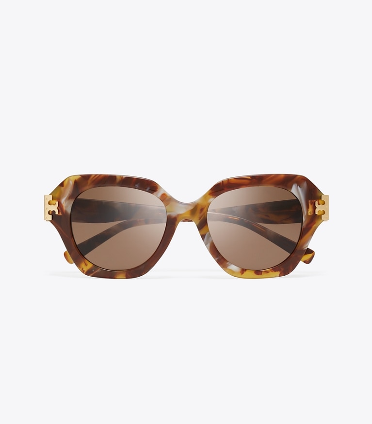 Tory Burch designer sunglasses & eyewear Eleanor Cat-Eye Sunglasses in BROWN MARBLE TORTOISE/BROWN overhead
