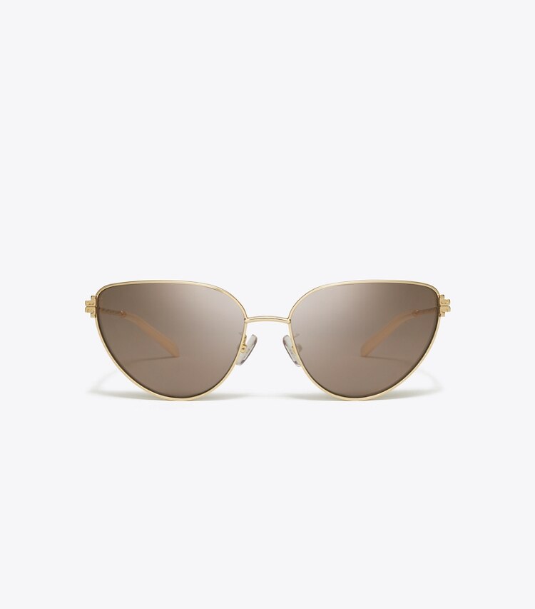 Tory Burch designer sonnenbrillen & brillen Eleanor Cateye-Sonnenbrille aus Metall in SHINY GOLD/LIGHT PURPLE BROWN MIRROR front